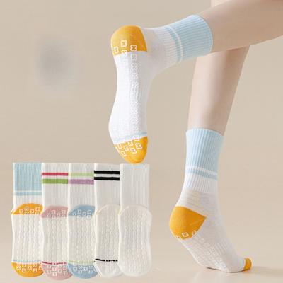 Yoga Socks, Women's Pilates Professional Sports Mid-calf Socks, Shock-absorbing Silicone Anti-slip Color-blocked Long Calf Socks