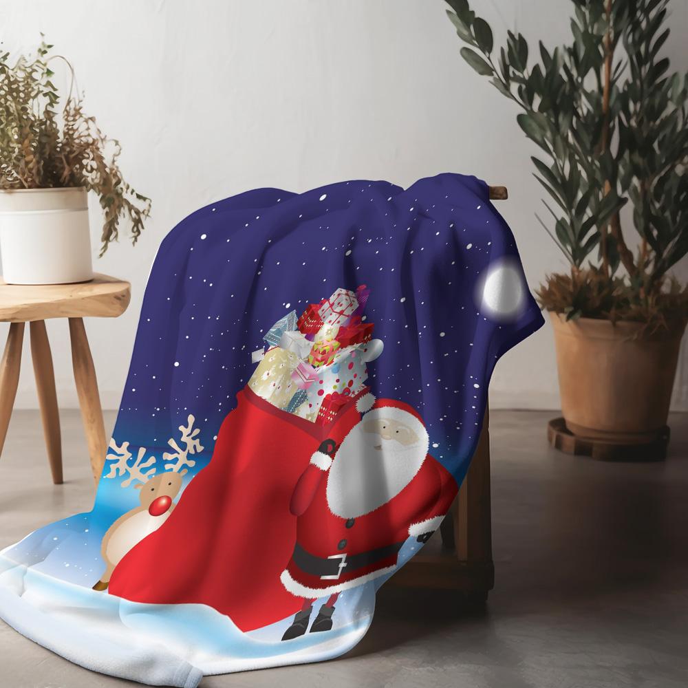 

Festive Santa Claus Throw Blanket Cozy Christmas Home Decor Reindeer Holiday Gift Reversible Warm Soft Plush Bedspread Quilt 75x90cm