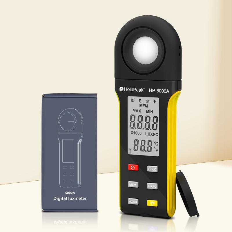 HoldPeak HP-5000A Portable Digital Luminance Meter 1-400,000Lux Range 0.1LUX/FC Resolution Data Logging with Backlight Feature