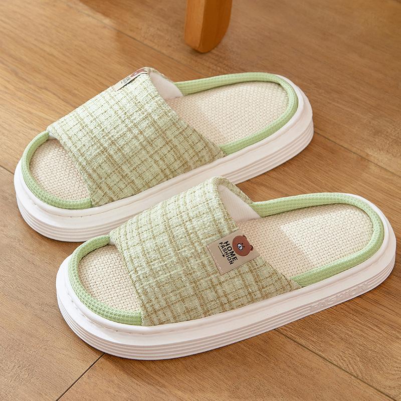 Linen Slippers Women's Summer Cotton and Linen Spring and Autumn Indoor Home Couple Home Non-slip Home Floor Four Seasons Men's Summer Silent