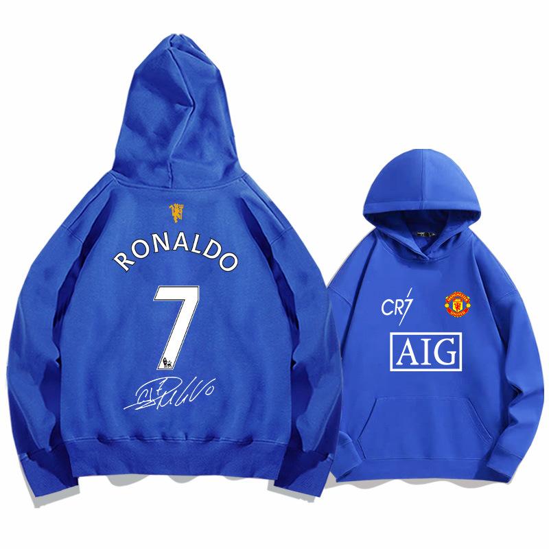 Football Cristiano Ronaldo No. 7 Hooded Sweatshirt, Autumn Youth Trendy Loose Football Training Hoodie Jacket