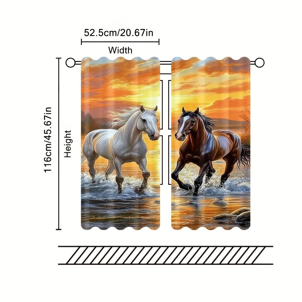 2pcs   Nautical Animal Curtain. 29.53in×65.35in   41.34in×90.55in   51.18in×82.68in Romantic Day Falling Horse Printing Design   100