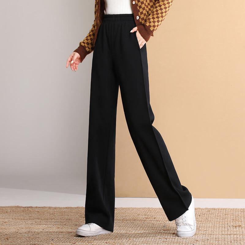 Bailuyu Women's Winter Plush Lined High-Waist Straight Trousers