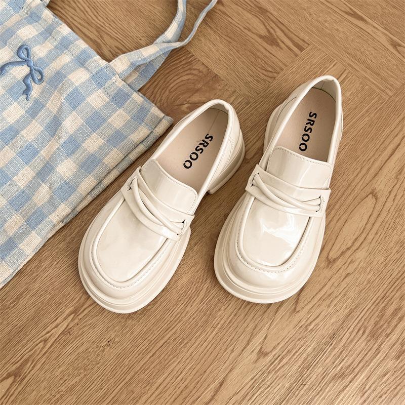 British style platform small leather shoes women's shoes spring and autumn fashion versatile height increase single shoes black one-pedal thick heel