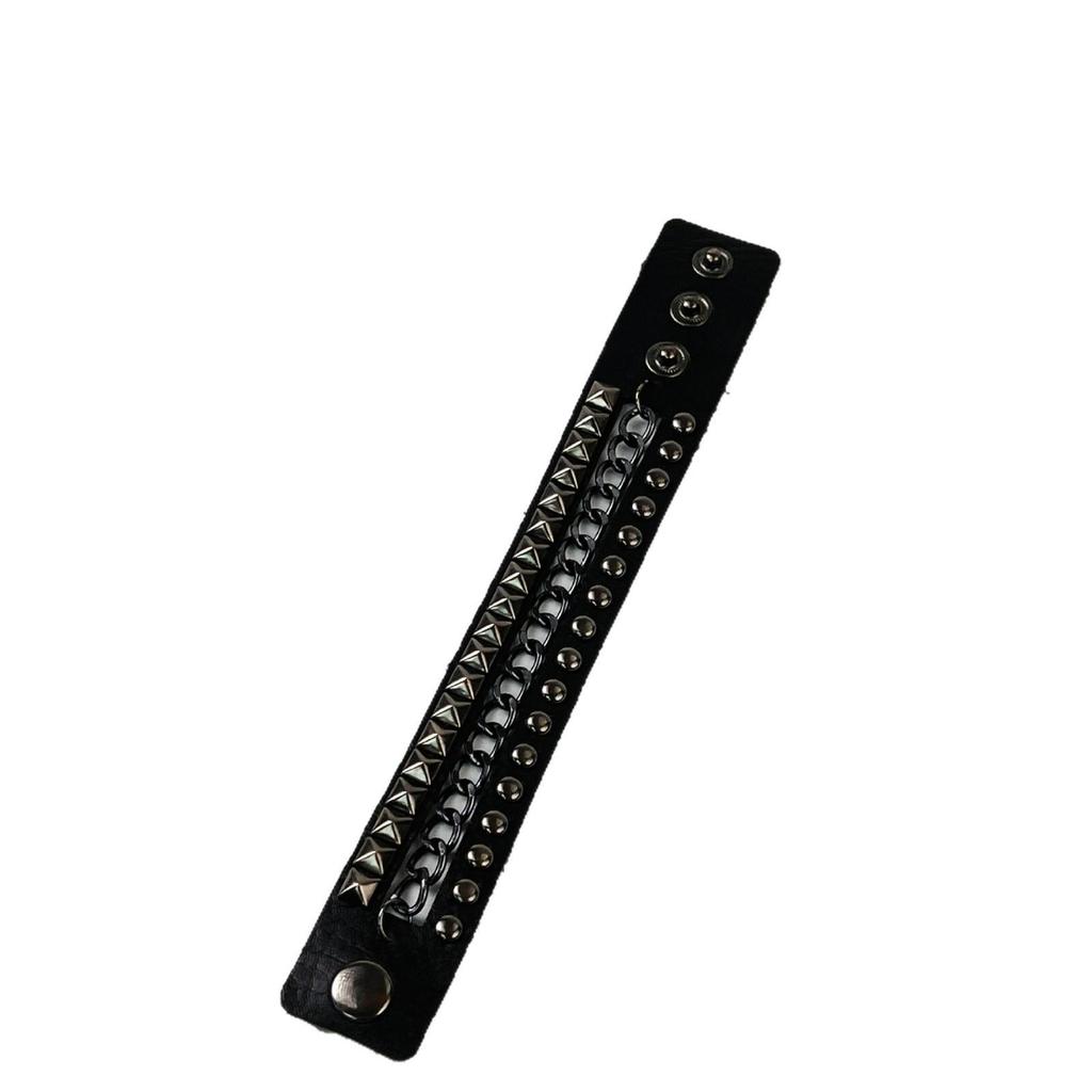 Evropský & Americký Punk Rock Nýtovaný Kožený Náramek Set: Gotický Párový Třídílný Náramek