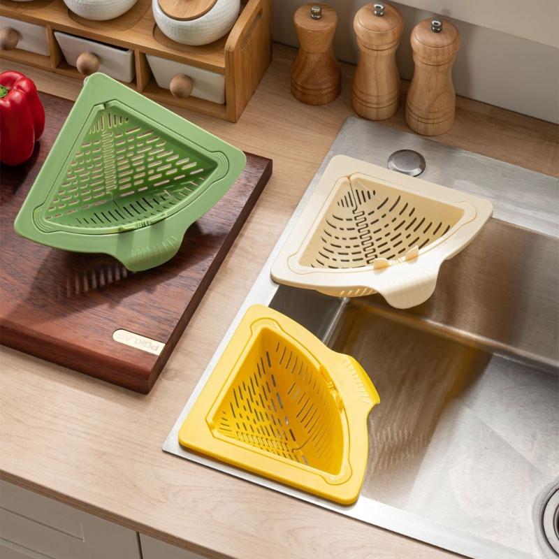 Triangular Magnetic Suction Drainage Filter Basket Corner Sink Strainer Twist Open Bottom Efficient Vegetable Draining
