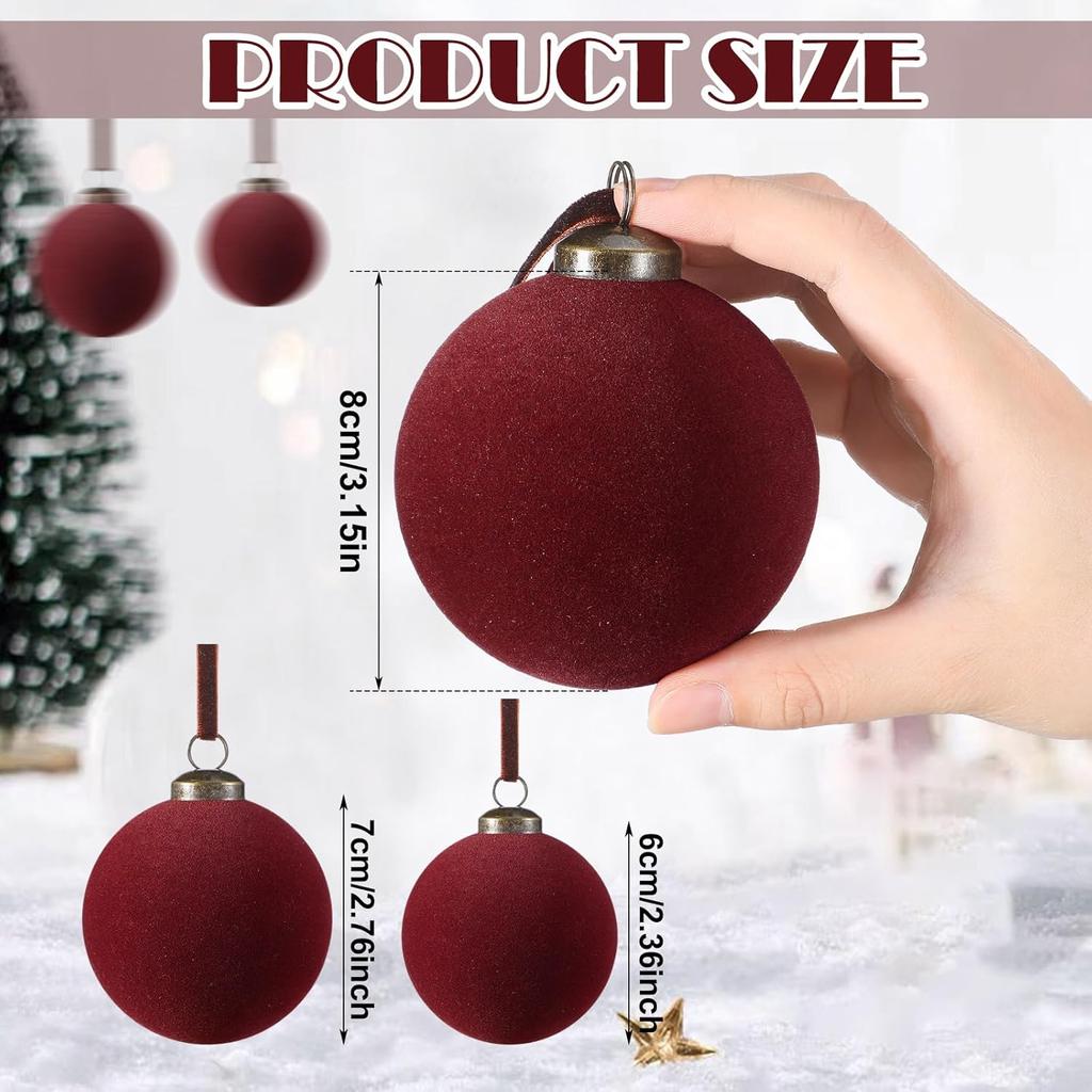 18 Pcs Christmas Velvet Christmas Balls Bulk Flocked Xmas Tree Ball Ornaments Plastic Velvet Christmas Ornaments Xmas Tree Hanging Decoration 2.36