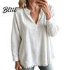 Layered Blouse Women Loose Fit V-Neck Blouse Solid Color Long Sleeve Tassel Hem Daily Wear Shirt Casual Fringe Trim Tops for Business Commuting