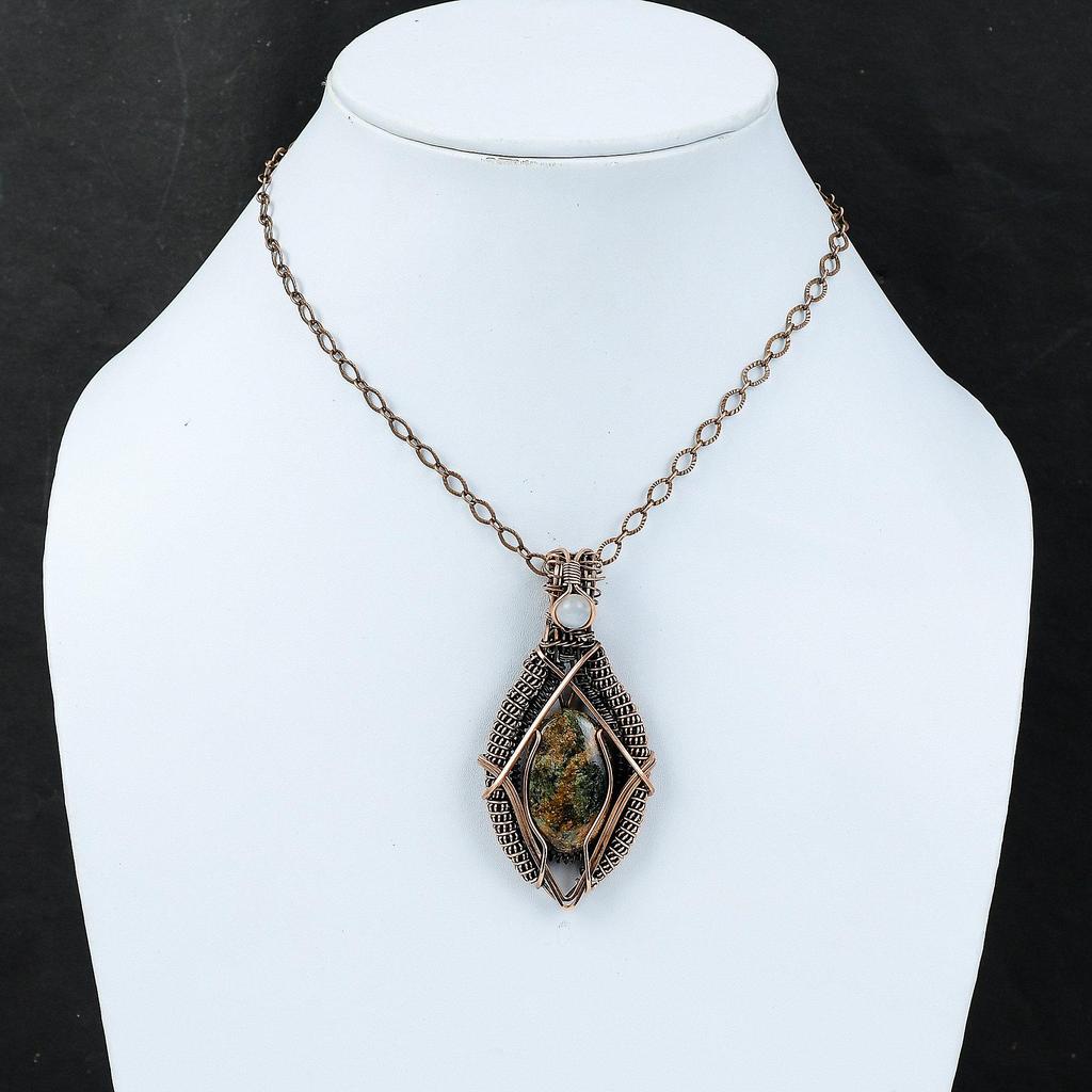 Spessartine Garnet In Limestone Pendant Copper Wire Wrapped Jewelry Rainbow Moonstone Gemstone Jewelry Handmade Copper Pendant Gift For Him