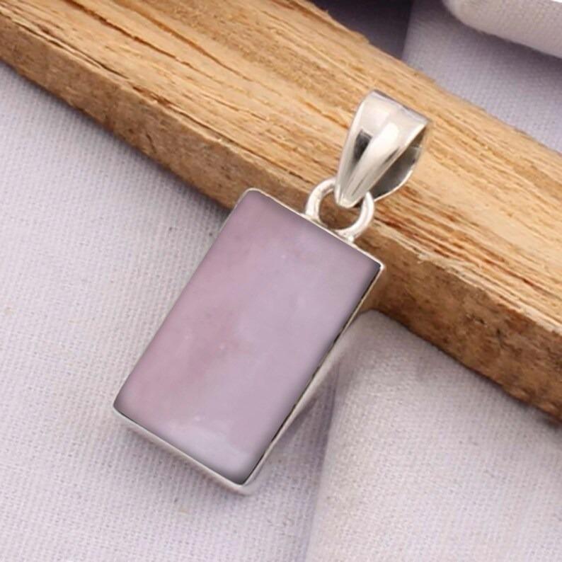 Rose Quartz Gemstone Rectangle Pendant, 925 Sterling Silver, Reiki Pendant, unisex Gift, Silver Jewelry