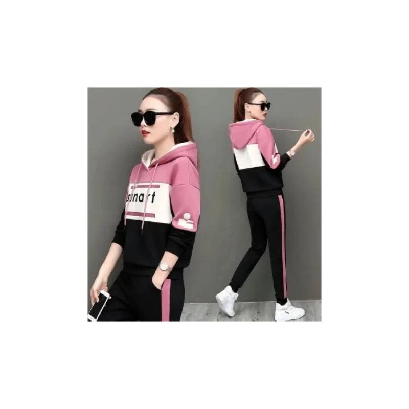 

Women s Casual Sportswear: 2025 Trendy Two-Piece Hooded Sweatshirt Set for Autumn & Spring XXXL рожевий