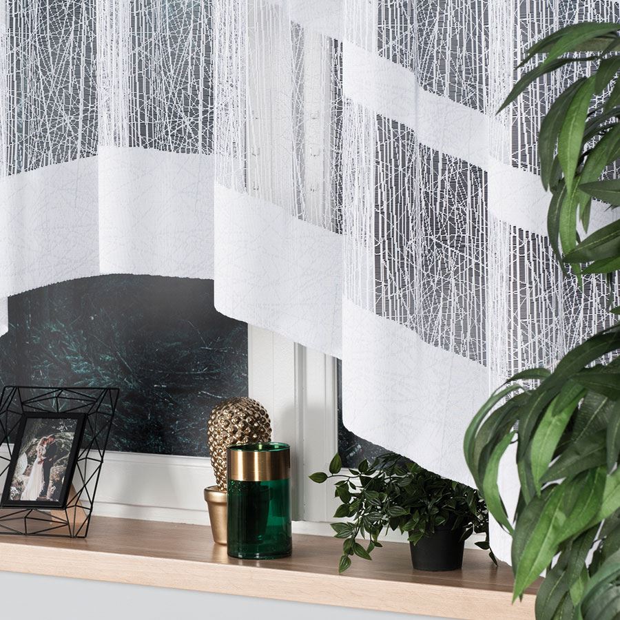 Wiktoria - Ready-made Jacquard Curtain with Bottom Trim - - White