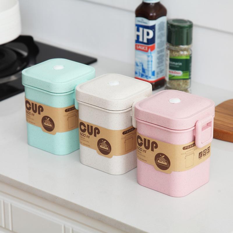 Eco-friendly Wheat Fiber Hot Soup Bowl with Cover Microwave Jar Plastic Soup Container Mug with Lid Packaging Box Soup Cups