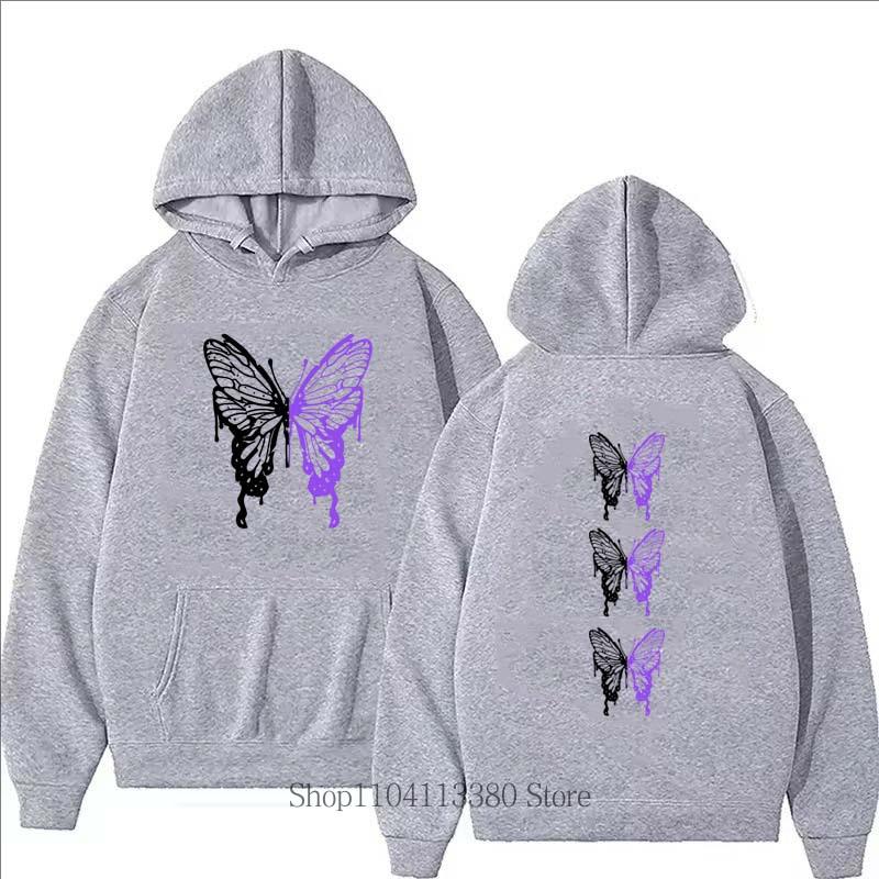 Women Butterfly Pattern Hoodie Fashion Sports Long Sleeve Pullover Autumn Winter Fleece O-Neck Vintage Sweatshirts