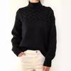 2025 new women's fashion woven details turtleneck long-sleeved sweater