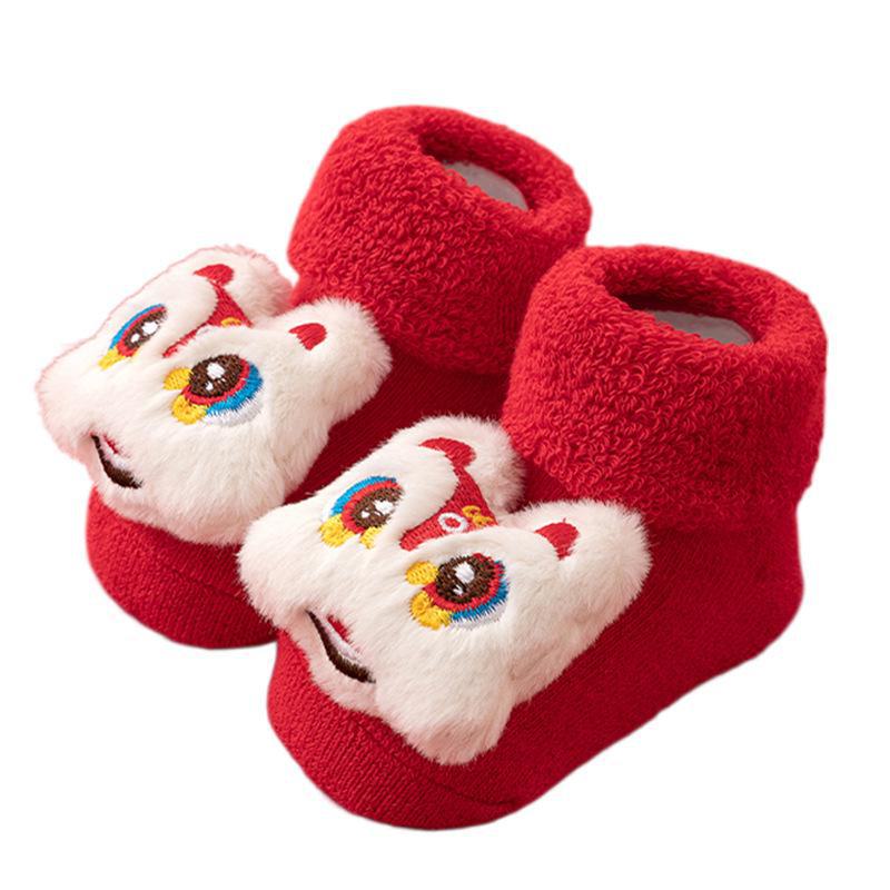 Newborn Baby Red Terry Cotton Socks: Plus Velvet, Thickened, Autumn/Winter Style