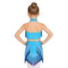 Top Corto Brillante con Borlas para Niñas, de Tirantes, sin Mangas, Espalda Descubierta, con Pantalón Corto Incorporado, Conjunto para Competición Latina