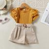 Girls' Suit Summer Fashion Short-sleeved T-shirt Cute Shorts Two-piece Set Plain Casual Loose Thin Suit