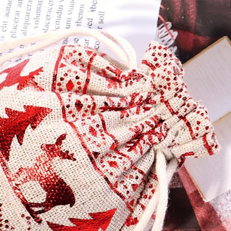5Pcs/set Christmas Gift Bag Drawstring Pouch for Candy Dessert Snacks Xmas Packaging Bags Christmas Decoration
