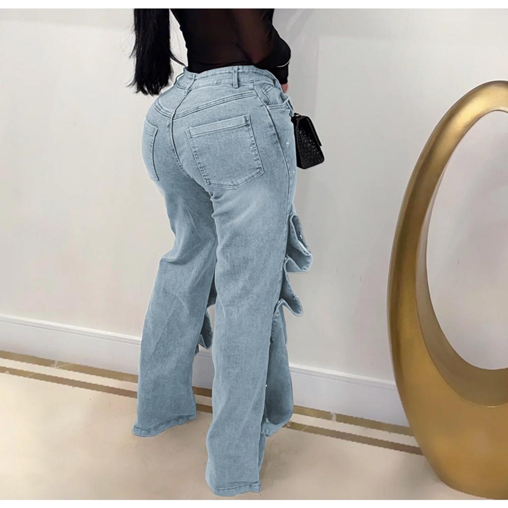 STREETRICH Fashion Detachable Buckle Irregular Jeans For Women High Waist Denim Pants Female Trendy