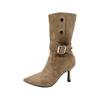 Spot 25X3 Retro Suede Metal Buckle Pleated Pile Boots Western Cowboy Boots Pointed Thin High Heel Short Boots Women