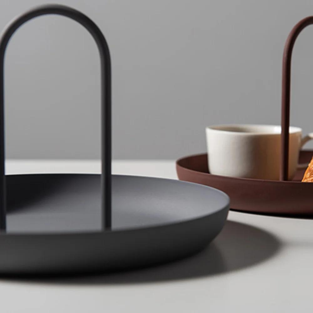 Desktop Tray Round Portable Tray with Handle for Sundries and Small Home Decor Necklace Kitchen Storage Trays Organization