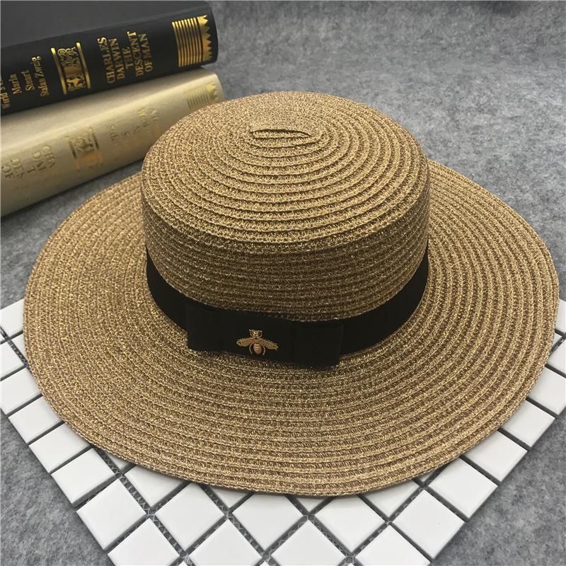 

European Multi-Colored Straw Braid Fedora - Flat Brim, Flat Top Sun Hat for Women M (56-58cm)