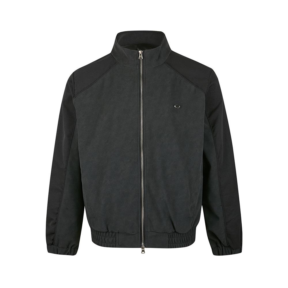 

EME Retro Color Block Stand Collar Jacket - Unisex Autumn Casual with Small Logo Zipper L чорний