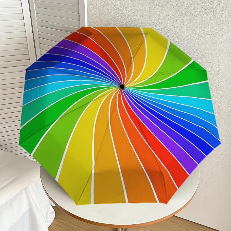 1pc rainbow spiral Automatic Open/Close Umbrella with Windproof, 8-Rib Sturdy Canopy, Durable Ribs, Fashionable Design1221A