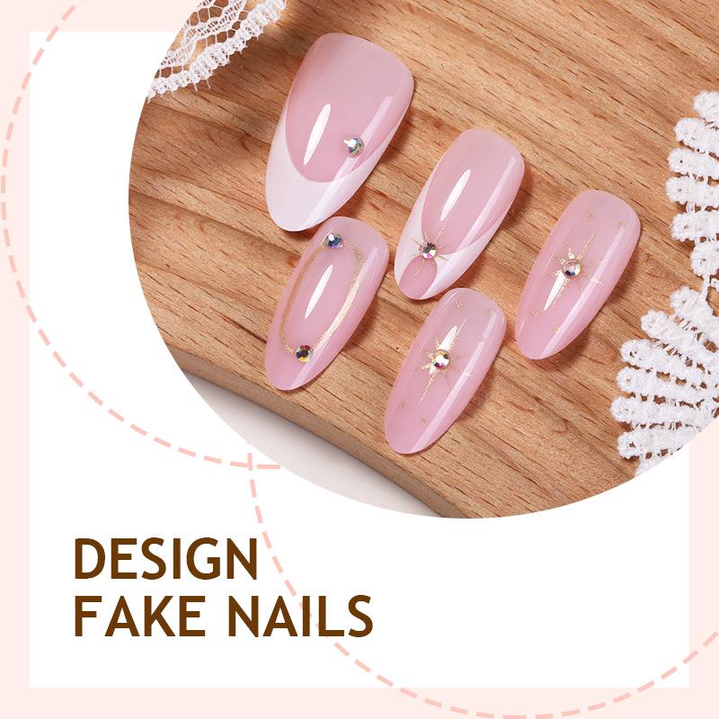 Almond-Shaped Glitter Nail Tips: Translucent Powder, Sweet & Versatile Style, Pre-Made Manicure, False Nails