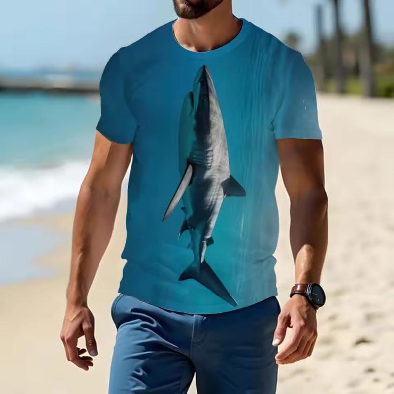 Fashionable Ocean Pattern T-shirt Shark 3d Printing Loose Comfortable Round Neck Short SleevesY2k Style Breathable Top