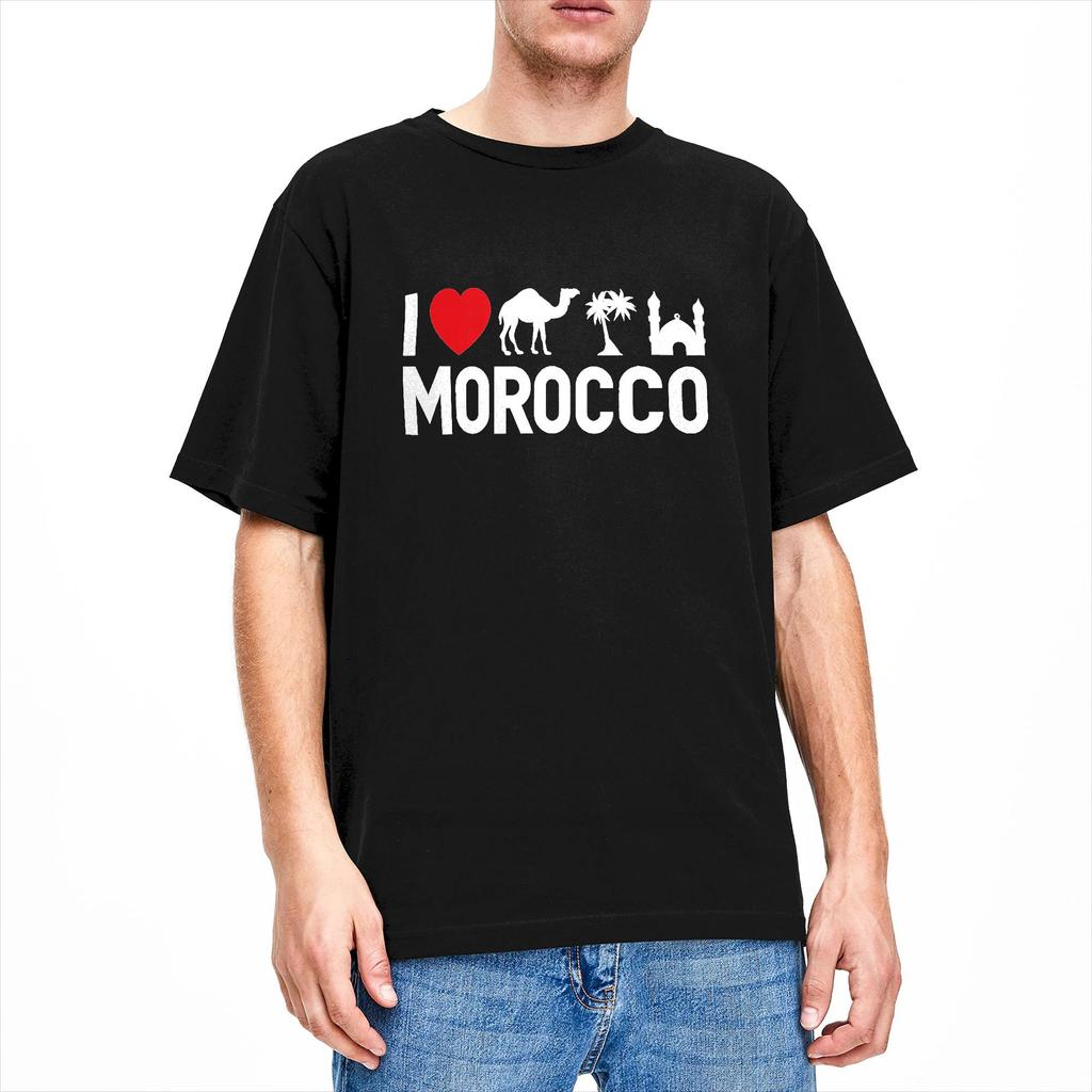 Awesome I Love Morocco TShirts Men Round Collar Cotton T Shirts  Short Sleeve Tee Shirt Original Clothing