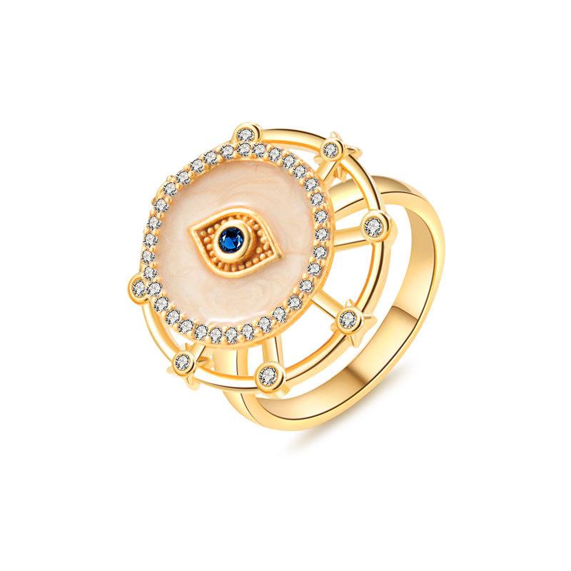 Gold Crystal Devil'S Eye Open Fidget Ring Adjustable Rotating Finger Band For Anxiety Relief Women'S Fashion Accessory