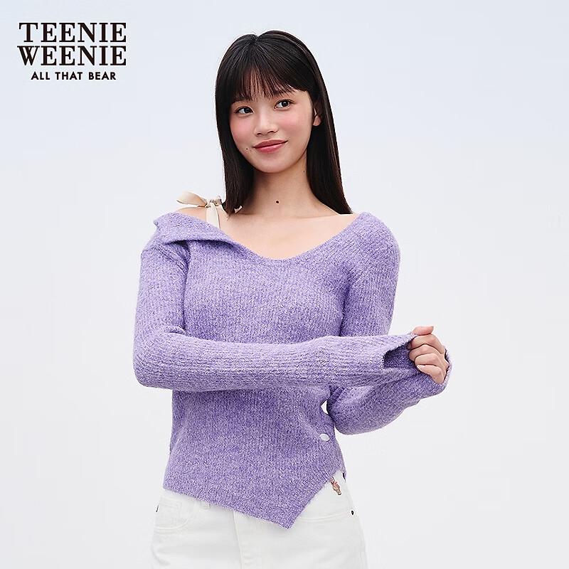Teenie Weenie Bearnova 2025 Autumn Women's Asymmetrical Off-Shoulder Sweater