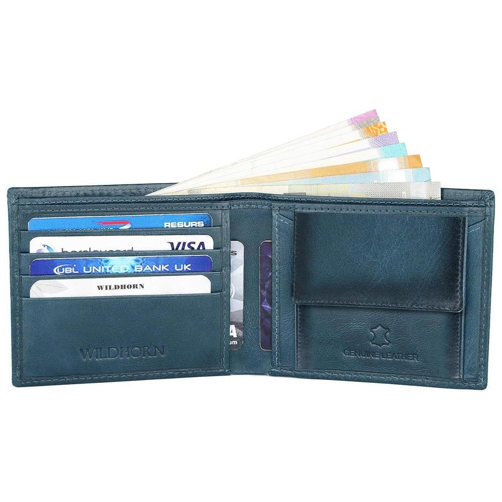 WildHorn Leather Wallet, Keychain & Pen Combo I Gift Hamper for Men (Blue Crunch)