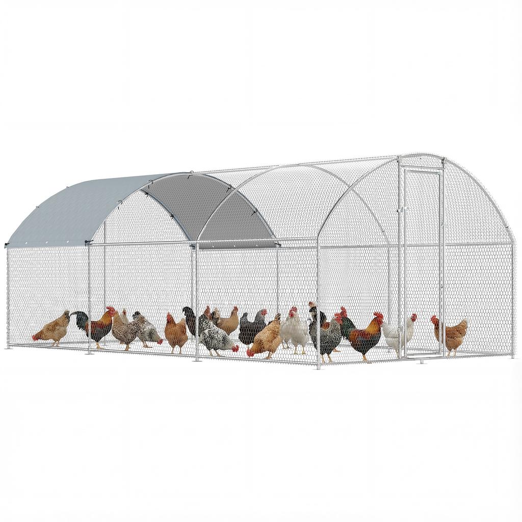 Outdoor Chicken Coop 2.8x5.1x1.9 M Oxford Fabric Cover Anti UV Waterproof Latches For 15 24 Chickens Silver