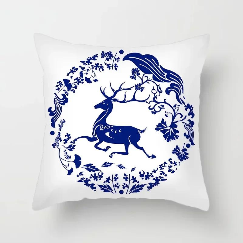 40/45/50/60Cm Blue Geometric Floral Printed Pillow Case Soft Cushion Cover For Home Sofa Car Bedroom Pillow Covers