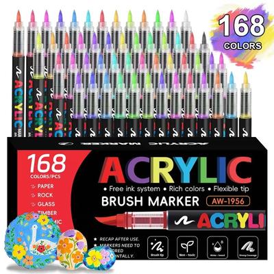 168/12 Colors Direct-liquid Acrylic Marker Pen Waterproof Pen Soft Brush Nib for Glass School Supplies Stationery PK GN GuangNa