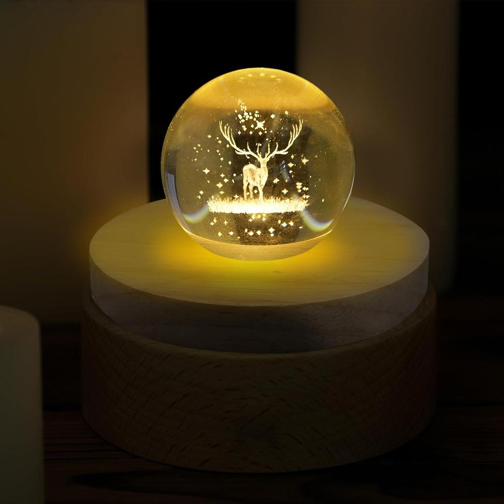 10 Pcs Wooden LED Display Bases Round Wood Display Lighted Bases for Glass Art LED Lighted Display Stand Bases for 3D Crystal Ball Room Office Home