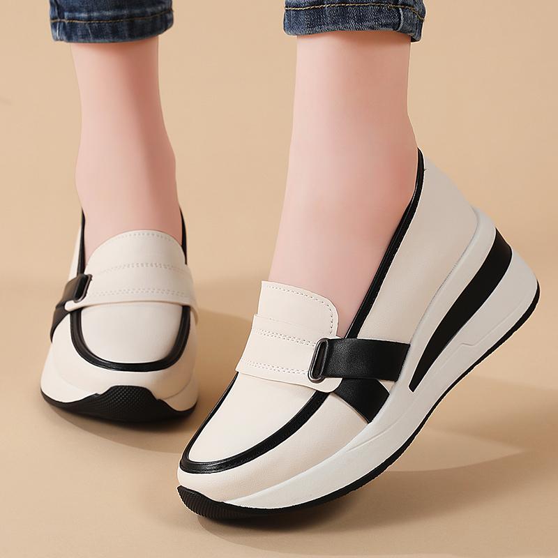 

Women s Loafers Height Increase Leather Platform Casual Thick Sole Elevator Shake Shoes EU:40 чёрный