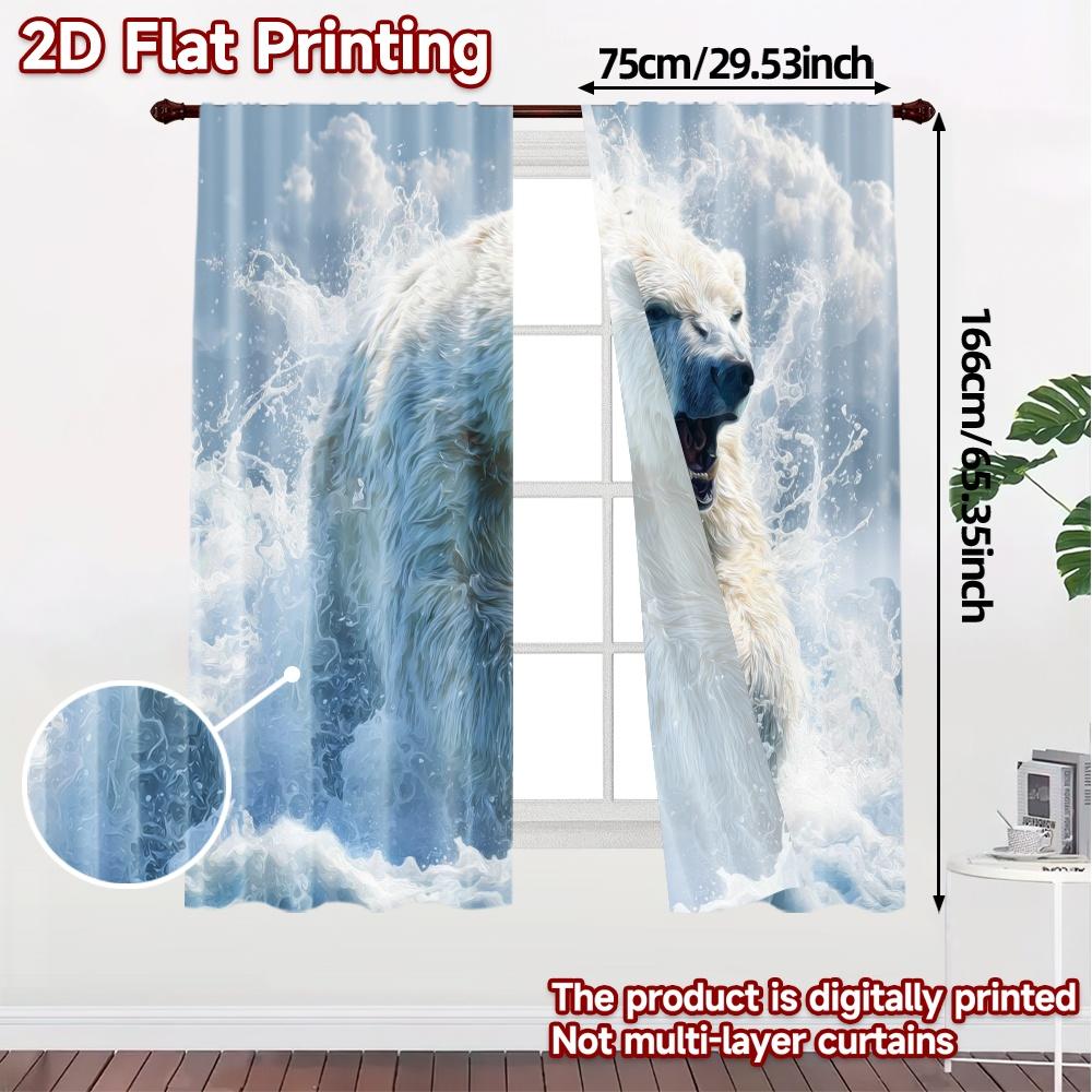 2pcs, 2D FLAT PRINTING Curtains (Without Rod) Arctic Fury Creative Modern Curtains Prints Light Filtering Curtains Home Decor