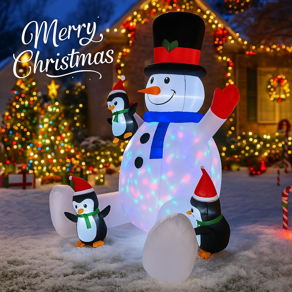 6.8FT Xmas Inflatable Yard Decor LED Snowman Penguins Christmas Outdoor Home Decoration Ornament Festive Toy Gift Supplies Decor