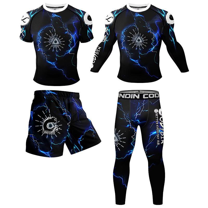 Mens Quick-Dry Athletic Set: Compression T-Shirt Shorts Breathable Sportswear Running Gym