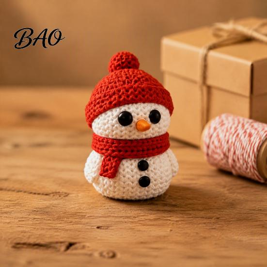 Christmas Snowman Ornament 3D Printed Knitted Figurine, Statue with Red Knit Festive Decor Hat and Scarf, Mini Sculpture for Holiday Desk Decoration