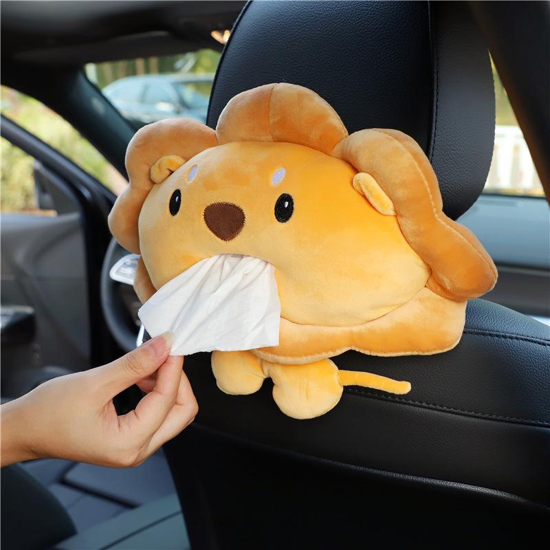 Cartoon Plush Car Tissue Box: Multi-functional Seat Back & Armrest Holder
