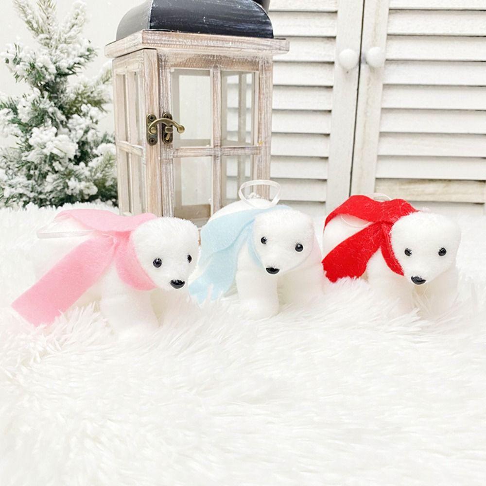 2Pcs 3D White Bear Ornaments Cute Simulated Polar Bear Funny Christmas Bear Pendant  Outdoor