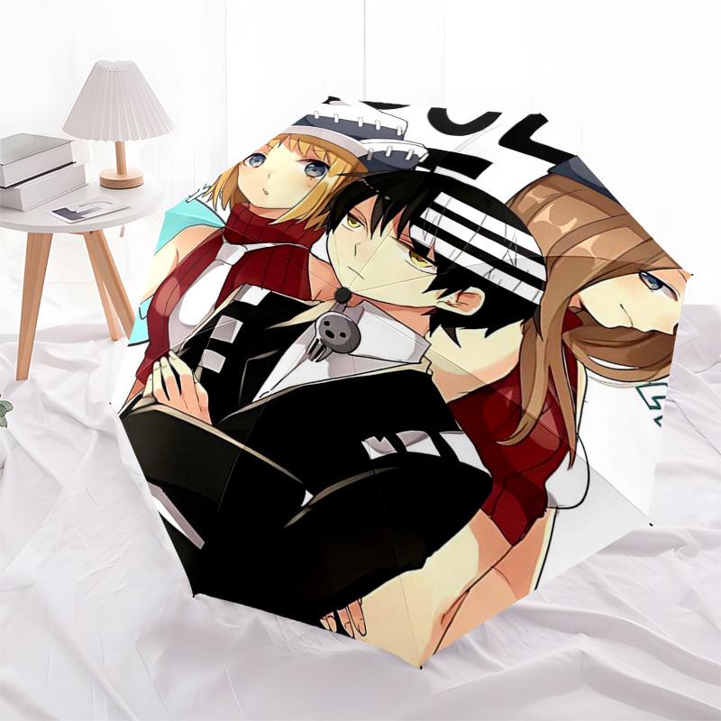 

1pc SouL Eater Soul, Liz & Mia Outdoor Umbrella - Automatic Opening/Closing, Portable 3-Fold Design with 8-Bone Iron Frame - Perfect Gift for Fans, Tr