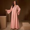 Middle Eastern Women's Fashion: Handmade Rhinestone V-Neck Loose Long Robe Dress