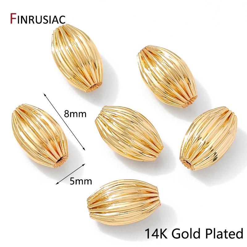 

14/18K Gold Plated Brass Corrugated Twist Melon Beads,Oval Spacer Beads For Bracelet Necklace Making DIY Jewelry Accessories 10 pieces