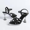 MCLUBGIRL Versatile Light Luxury Temperament Square Head Low Heel Summer 2025 New Transparent Rhinestone Sandals Sandals
